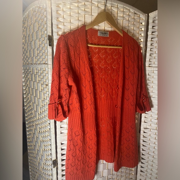 Valenti Large Orange/Coral Knit 1/2 Sleeve Cardigan EUC - Picture 2 of 7
